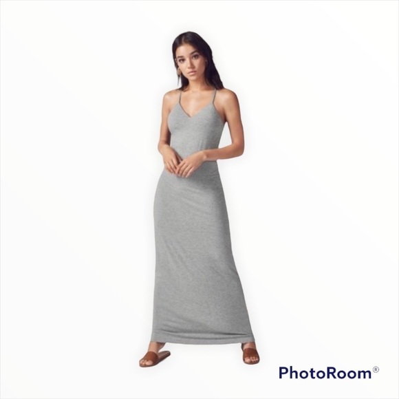FABLETICS Gray Evelyn Stretch Maxi Dress Strappy Back Athletic Size Medium - Picture 2 of 7